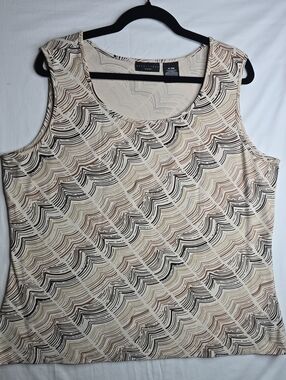 Apostrophe Abstract Chevron Cream Beige/Brown Sleeveless Shell Tank Earthy